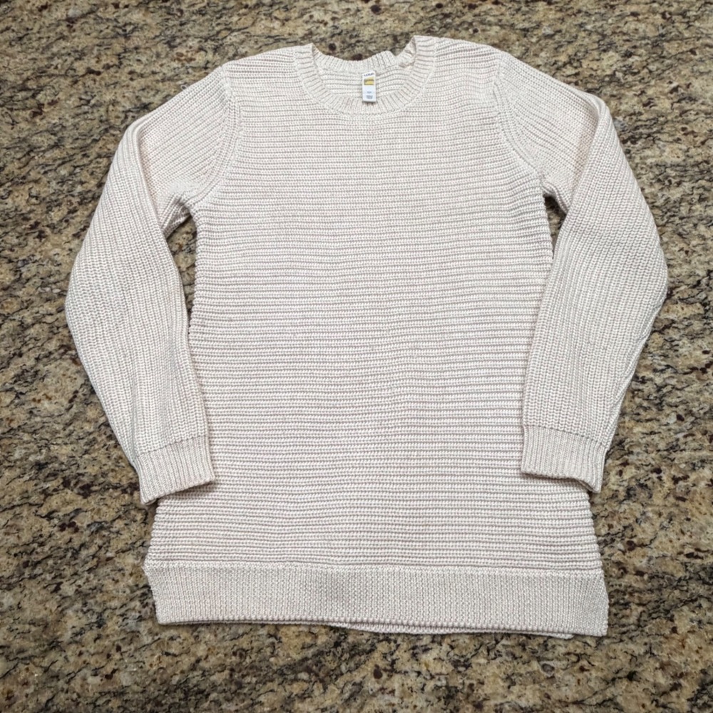 Lole Womens Cream Ribbed Knit Crew Neck Sweater Long Sleeve Size Small Off White